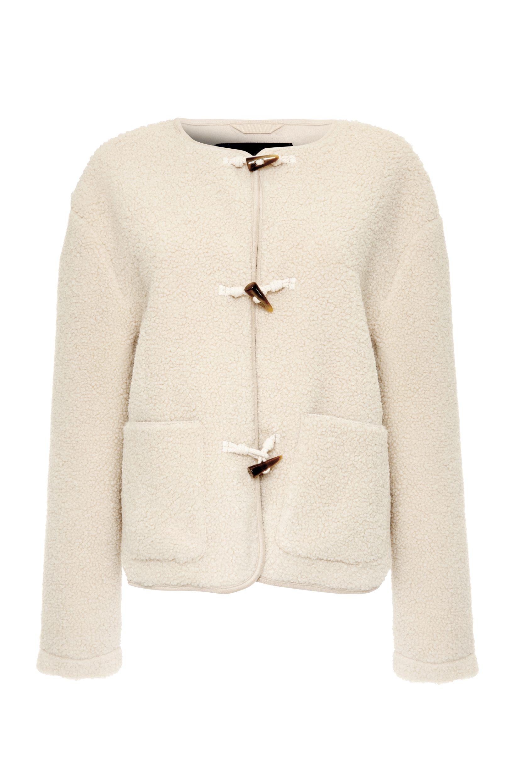 Women's Beige Fleece Borg Toggle Jacket